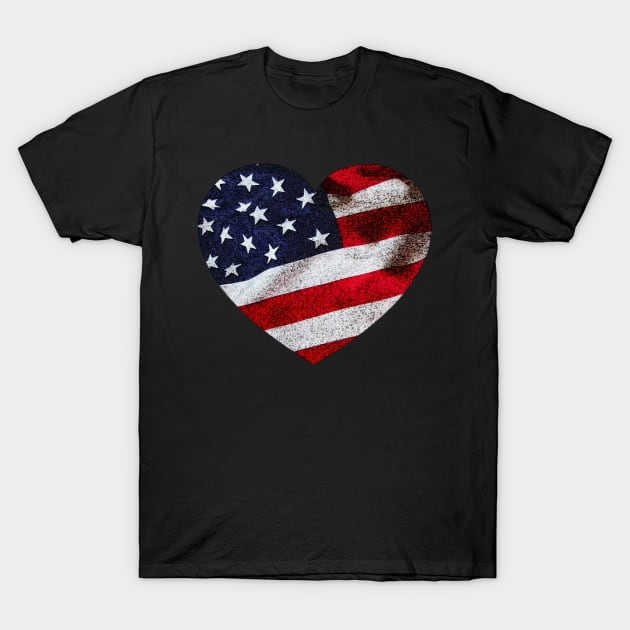 Distressed American Flag Heart Design T-Shirt by StephJChild